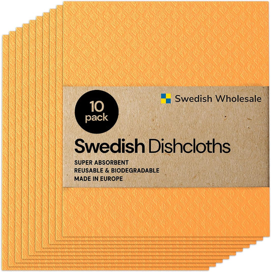 Swedish Dishcloths for Kitchen- 10 Pack Reusable Paper Towels Washable - Eco Friendly Cellulose Sponge Microfiber Dish Cloths - Kitchen Essentials - Orange