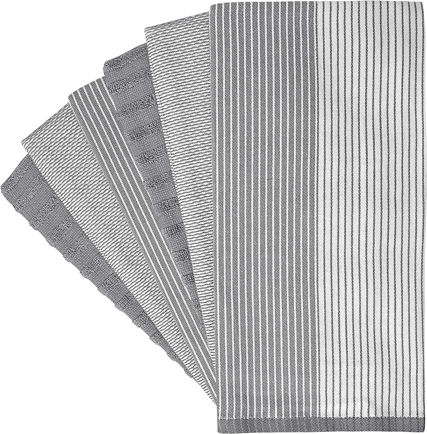 Premium Kitchen,Hand Towels (20”X 28”, 6 Pack) Large Cotton, Dish, Flat & Terry Towel Highly Absorbent Tea Towels Set with Hanging Loop Gray