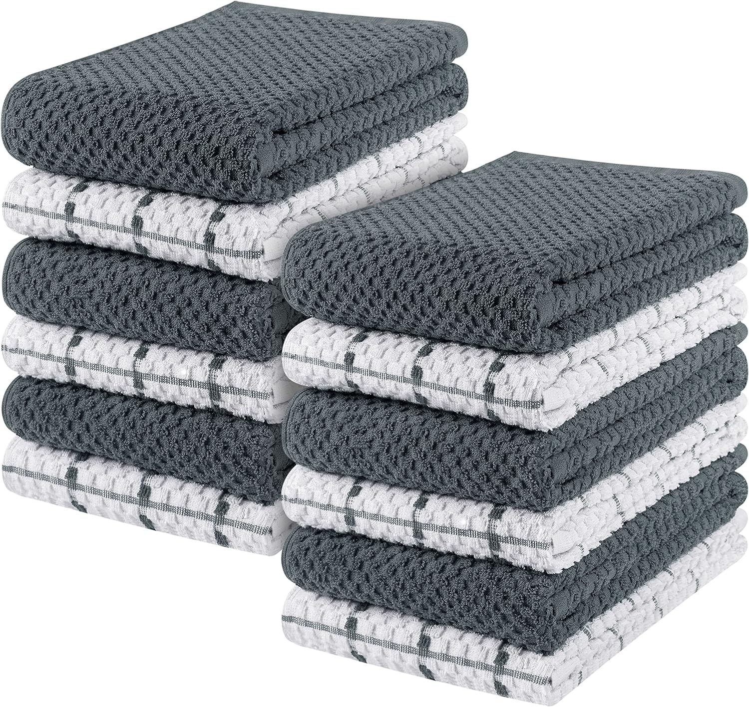 Kitchen 12 Pack, 15 X 25 Inches, 100% Ring Spun Cotton Super Soft and Absorbent Linen Dish Towels, Tea Bar Set (Grey)