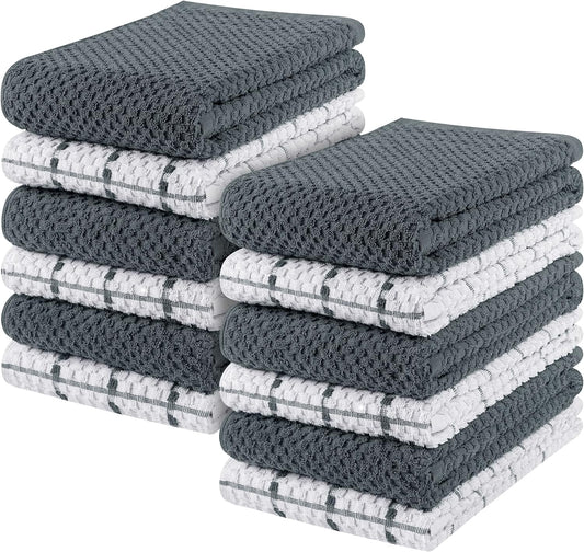 Kitchen 12 Pack, 15 X 25 Inches, 100% Ring Spun Cotton Super Soft and Absorbent Linen Dish Towels, Tea Bar Set (Grey)