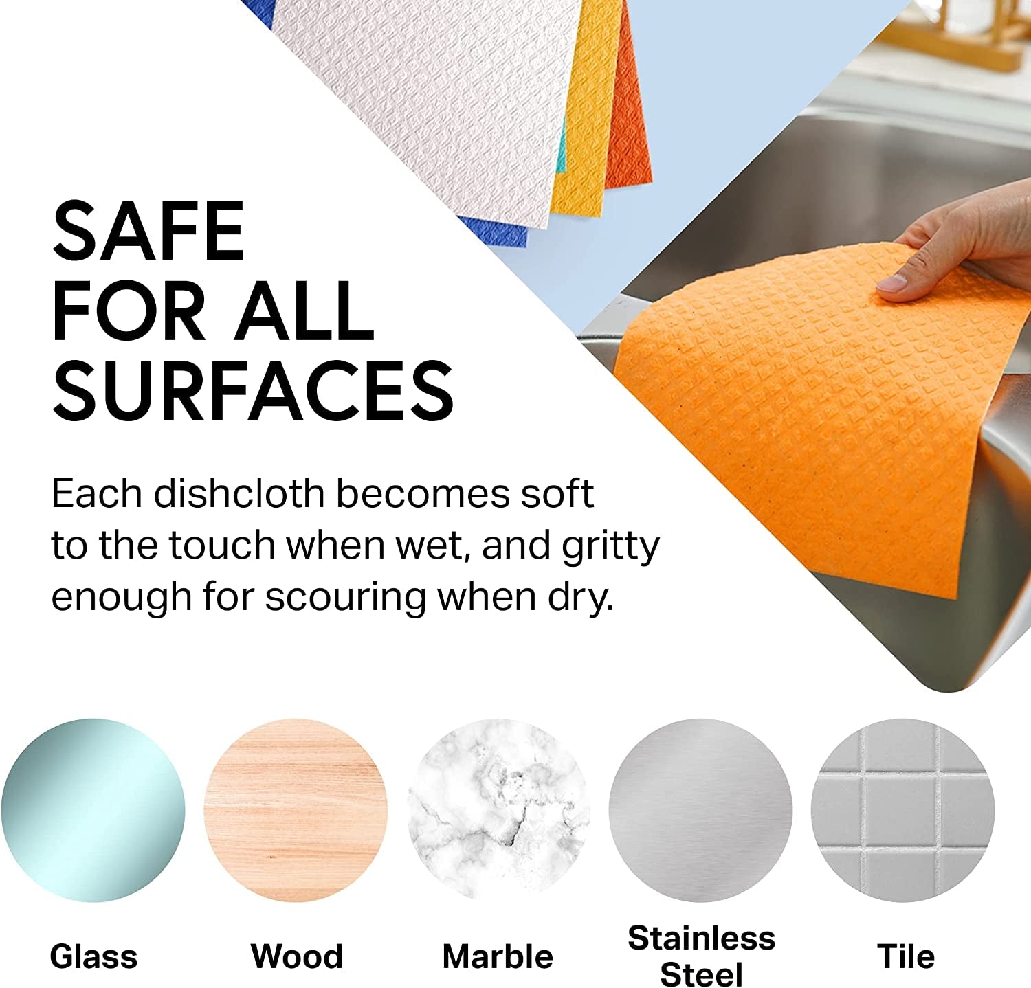 Swedish Dishcloths for Kitchen- 10 Pack Reusable Paper Towels Washable - Eco Friendly Cellulose Sponge Microfiber Dish Cloths - Kitchen Essentials - Orange