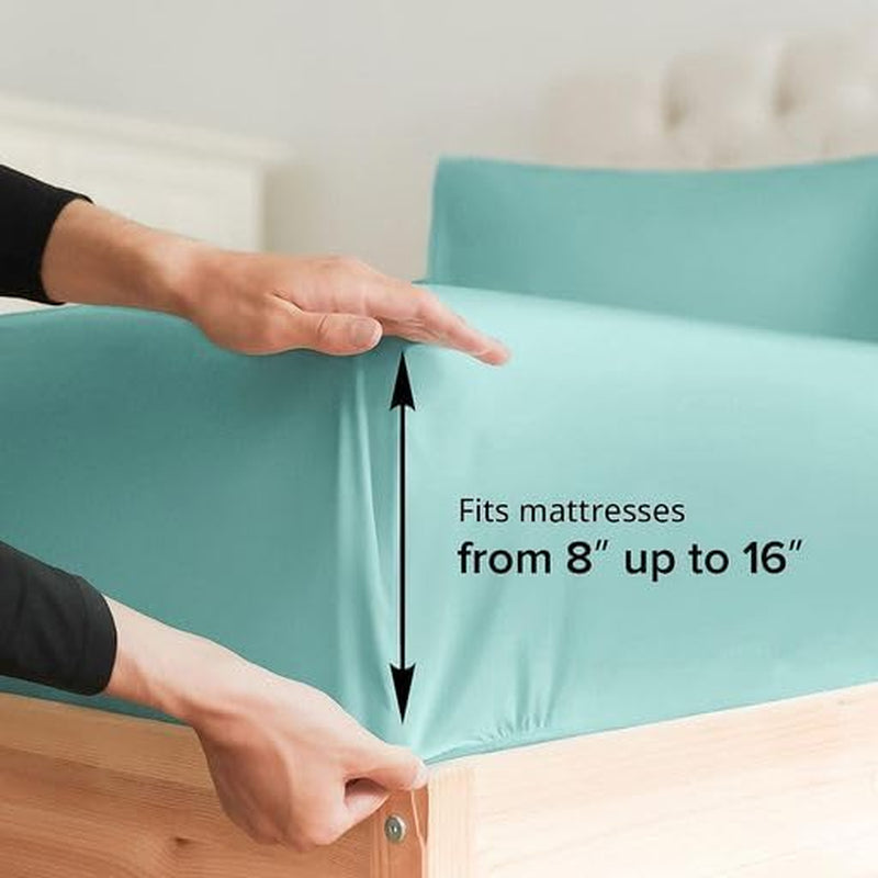 Queen Size 4 Piece Bedding Sheet Set - Breathable & Cooling Bed Sheets - Hotel Luxury Bed Sheets for Women, Men, Kids & Teens - Deep Pockets - Easy-Fit - Soft & Wrinkle Free - Spa Blue Oeko-Tex Set