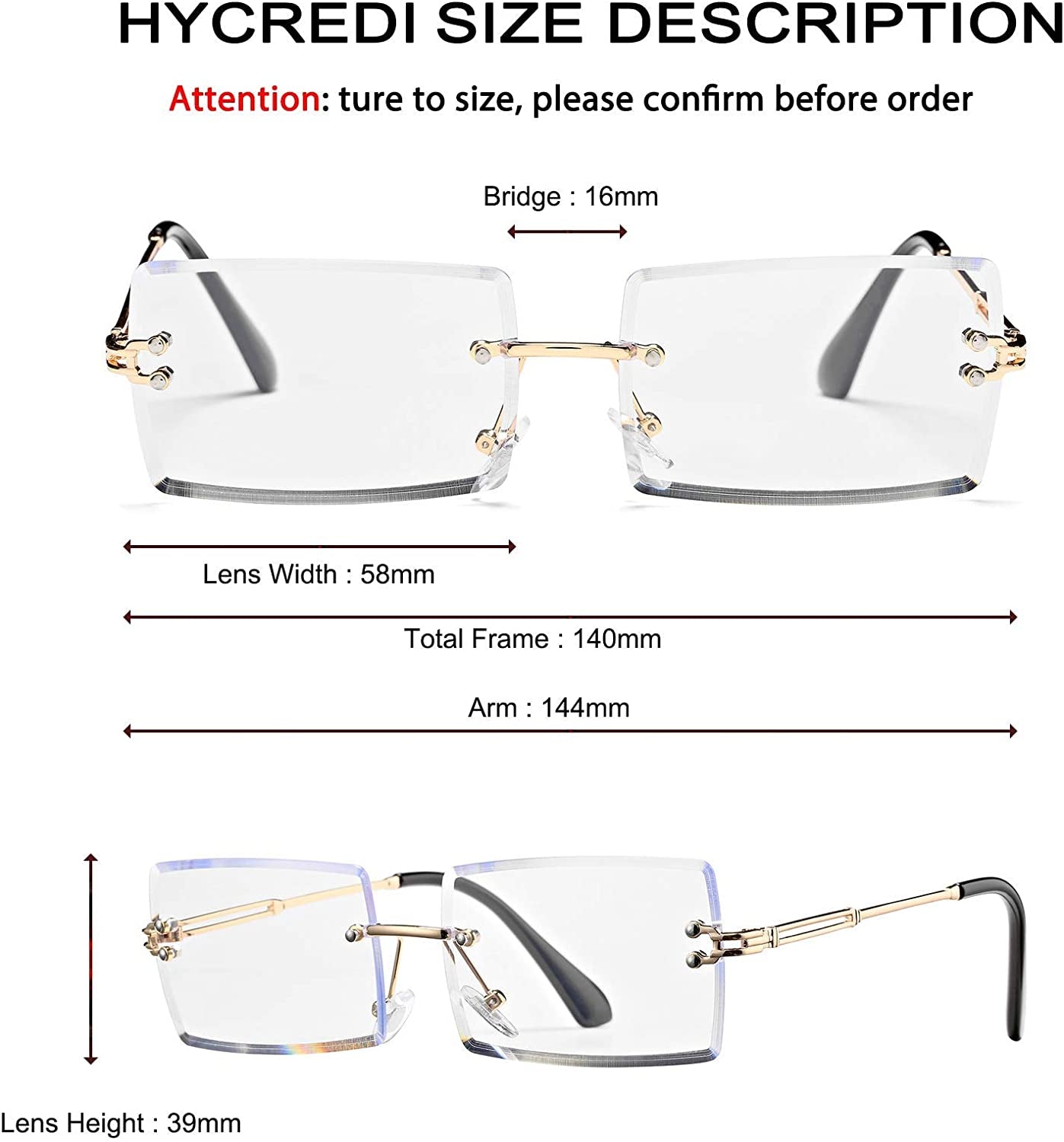 Rectangle Sunglasses for Men/Women Small Rimless Square Shade Eyewear